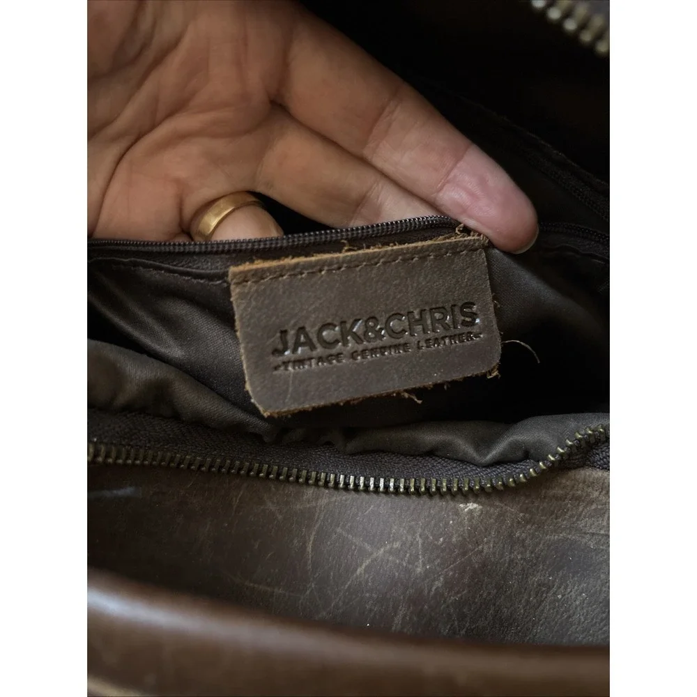 Jack and Chris Men's Brown Leather Messenger Crossbody Bag Multiple Pockets